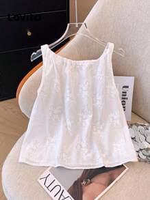 SHEIN 2 件套女式刺绣白色休闲户外无袖背心 - 白色 - 查看 2