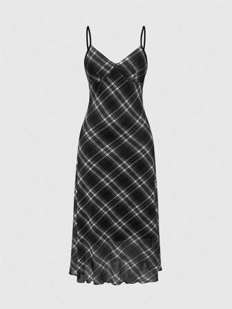 Fairycore Damen ärmelloses kariertes minimalistisches Lässig-Kleid, geeignet für den täglichen Gebrauch