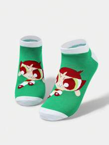 THE POWERPUFF GIRLS X SHEIN 1 Pair Women's Buttercup Pattern Cute Ankle Socks - Green - View 4