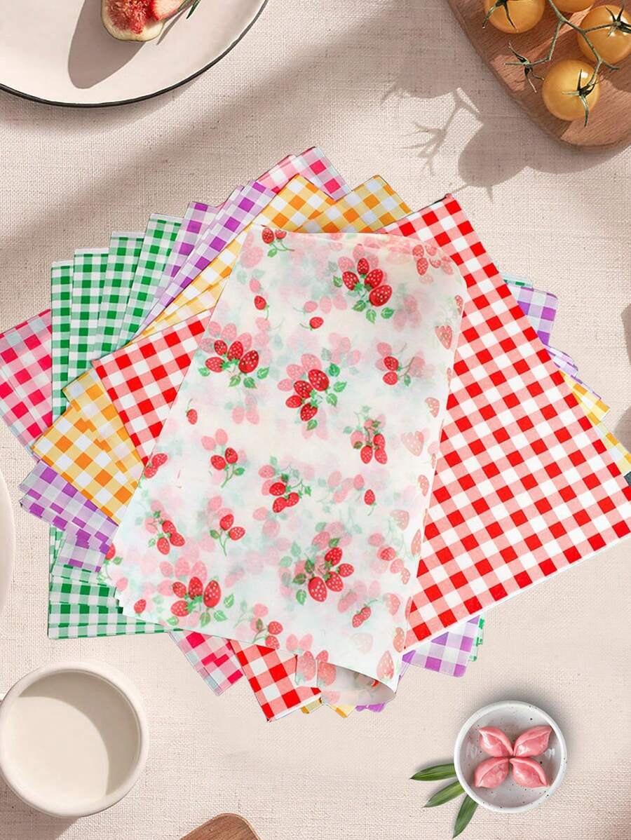 50 piezas de papel de horno antiadherente apto para pastel, sándwich, picnic con 5 estilos diferentes; papel de envoltura con cuadrícula para comida rápida, forro de canasta