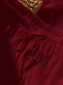 Comfortcana 2件套女士勃艮第红系带短款背心和短裤休闲套装 - 酒紅色 - 查看 9