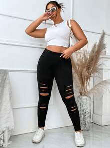 Flirla Plus Cut Out Front Leggings Fall Cloth For Women - Black - View 6