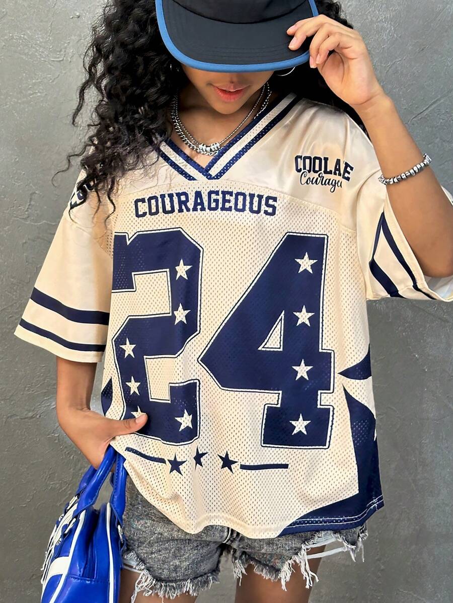 Coolane Kids Tween Girls Summer/Fall Streetwear Vintage Y2K Number Pattern Graphics Baseball Jersey,Jersey T-Shirt,Y2K,Streetwear, Back To School - Pink - View 1