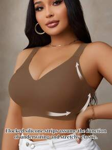 Plus Size Women Seamless Gummy Bra With Soft Support & Wireless, Lift & Enhance Bust - Brown - View 4