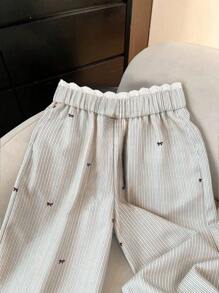 GlowEve 女士宽松休闲蝴蝶结条纹蕾丝腰直筒阔腿裤秋季女装 - 彩色 - 查看 3