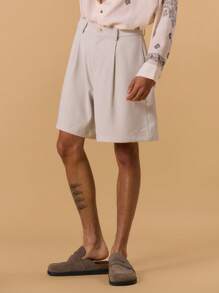 Musero Tailored Bermuda Baggy Shorts Pleated Spring, Summer, Holiday, Vacation - Apricot - View 5