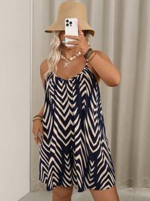 Freevana Mono de mujer de talla grande sin mangas con espalda cruzada a rayas, para el verano