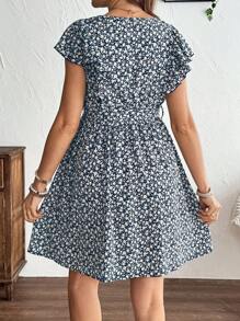 SHEIN 孕妇及哺乳期妇女休闲度假花卉印花太阳裙 - 藏蓝色 - 查看 2