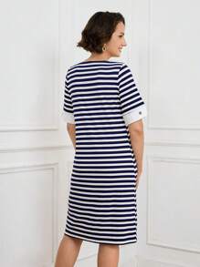 Miaspire Vestido casual de uso diario con estampado de rayas para primavera/verano, vestido con estampado de rayas para atuendos de maestras, vestido con estampado de rayas para usar en el aeropuerto, vestido con estampado de rayas para salir, vestido para el Día de la Madre, atuendo para el Día de la Madre, regalo para mamá