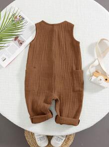 SHEIN Baby Boy Cute Vacation Casual Versatile Brown Jumpsuit Suitable For Beach, Outings Brown Baby Clothes Brown Baby Boy Jumpsuit - Brown - View 3