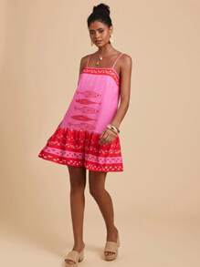 Travachic 女士细肩带鱼形印花拼色度假风格短款连体裤 - 彩色 - 查看 6