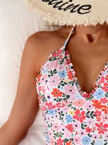 Swim Mod Women's Tropical Ditsy Floral One-Piece Bikini Set, Casual For Holiday For Summer Beach Vacation - Multicolor - View 3