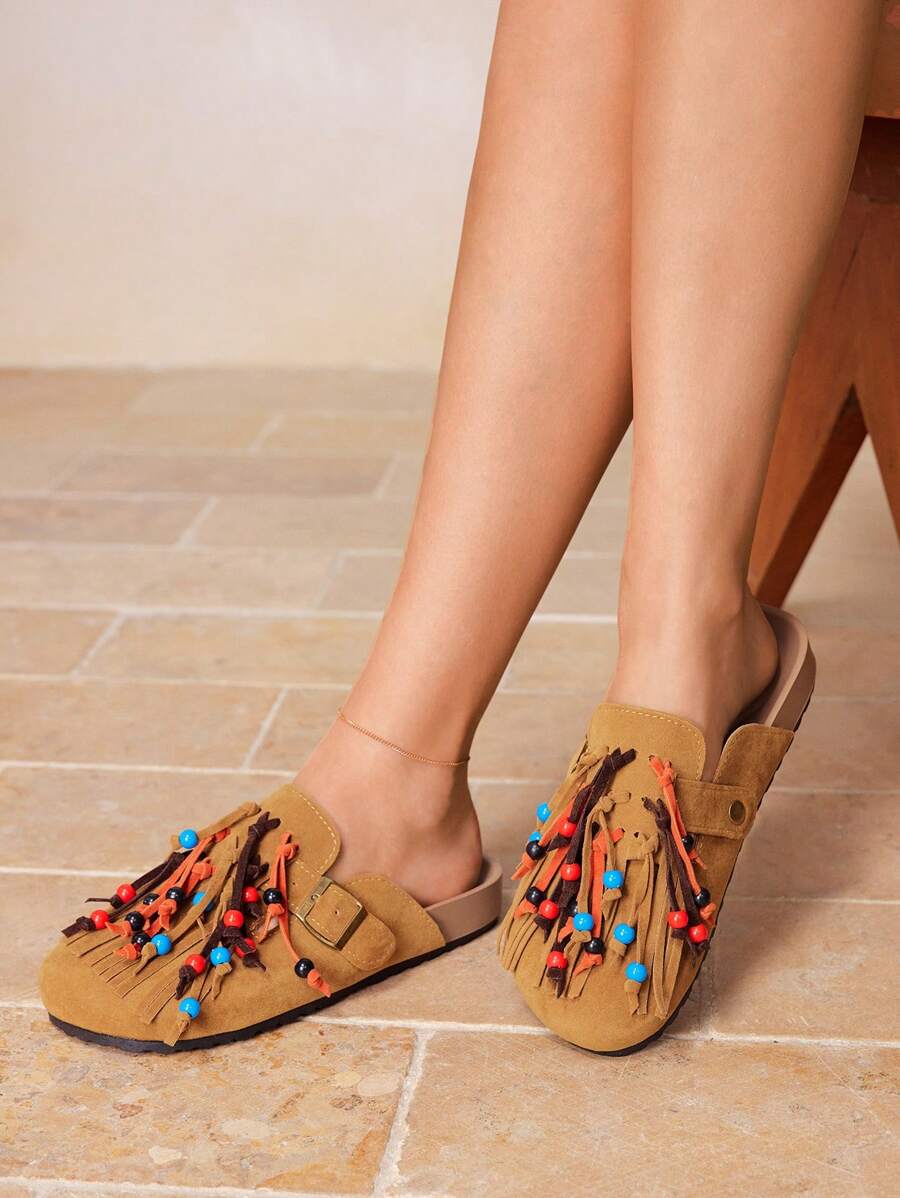 Styleloop Women's Fashion Platform Shoes, Wooden Grain Metal Buckle Decor, Retro Street Style Vacation Outdoor Sandals, Thick Sole Beach Holiday - Brown - View 1