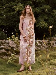 Lumivelle SummerHoliday Women's Fashionable European & American Style Flower Print Patchwork Loose Sleeveless Dress, Summer