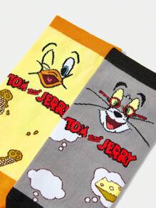 TOM & JERRY X SHEIN 4 đôi tất cổ ngắn dành cho nữ - Màu be - Xem 5