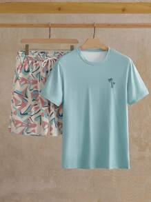 Manfinity VCAY 2pcs/Set Men's Casual Fitted Raglan Short Sleeve T-Shirt Set - Green - View 3