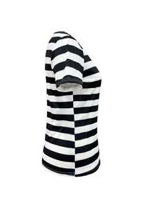 INAWLY Women's Summer Zip-Up Half Placket Striped Short Sleeve Casual T-Shirt - Black and White - View 5