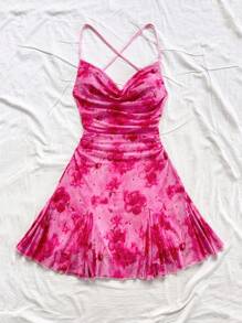 Soleia Váy mini dễ thương bằng vải voan thắt nơ hở lưng có dây đeo có thể điều chỉnh cỡ lớn dành cho nữ, họa tiết trơn màu, thích hợp cho kỳ nghỉ, bãi biển, hẹn hò, mua sắm, lãng mạn, phong cách Boho dành cho nữ - Nhiều màu - Xem 6