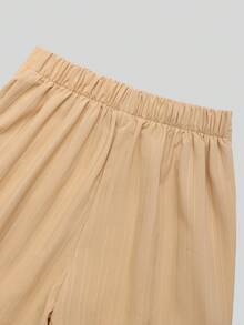 Tween Girls Textured Vertical Striped Black Wide-Leg Pants Fall Winter - Khaki - View 5