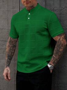 Manfinity Homme Áo thun polo tay ngắn cổ đứng cài nút thường ngày mùa hè dành cho nam Áo thun polo màu xanh lá cây Áo thun polo đan cho nam Bộ quần áo ngắn màu xanh lá cây dành cho nam Áo thun đan cho nam Áo chơi golf màu xanh lá cây dành cho nam. Món quà tuyệt vời cho bạn trai hoặc chồng. - màu xanh lá - Xem 7