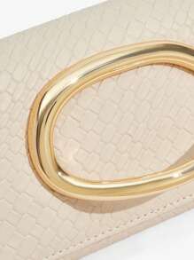 SHEIN SXY Damen, Frauen Gold Metall Clutch Tasche, Umhängetaschen, modisch, elegant, schlicht, personalisiert, vielseitig, klassisch, geprägtes Kunstleder, große Hardware Schnalle Dekoration, für Pendeln, Büro, Date, Alltag, Einkaufen, Nachmittagstee - Beige - Übersicht 5