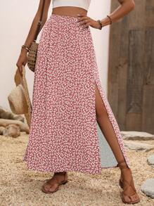 Breezaya 女款碎花印花开叉大腿长裙度假海滩装 - 藕粉色 - 查看 3