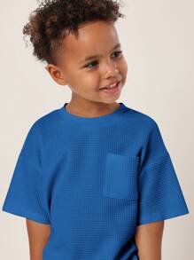 SUMWON Kids Waffle Texture T-Shirt Short Sleeve Crew Neck Casual Breathable Summer Pocket Front Shirt School Play