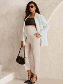 MaterniWear 可调节腰围纯色孕妇裤，带腹部支撑 - 卡其色 - 查看 7