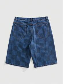 ROMWE MEN Street Life Men's Street Diamond Cross Pattern Denim Shorts - Blue - View 3