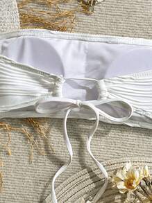 Swim Vcay 1件装女士纹理纯色贝壳吊带装饰抹胸泳衣上装，手工制作，贝壳数量随机，夏季 - 白色 - 查看 4