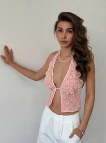 Aloruh Romantisches Date, Frühlings-/Sommerurlaub, rückenfreies Trägertop mit Struktur in Apricot für Frauen