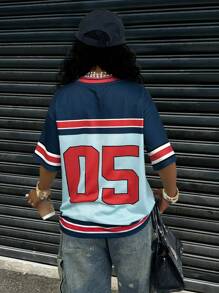 SHEIN CURVE+ 大码夏季时尚拼色字母印花 T 恤 - 彩色 - 查看 2