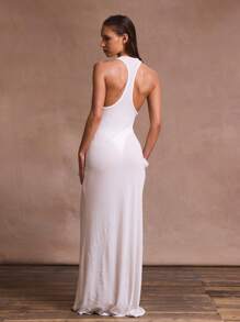 Musera Resort 工字背透明麻纱宽松无袖长裙罩衫夏季假期海滩优雅浪漫节日伊比沙岛西部新娘派对 - 白色 - 查看 4