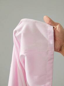 SHEIN PETITE Women's Casual Solid Color Pink Striped Contrast Waist Long Pants,Vacation Outfits Woman Fashionable For Daily Wear