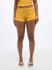 SUMWON WOMEN High Waisted Fitted Booty Shorts Textured Summer Beach Clubwear Stretch Loungewear Mini Short - Yellow - View 6
