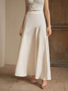 Anewsta Navy Blue Maxi A-Line Casual Skirt With Elegant Flared Hem, Versatile And Slimming - Apricot - View 4