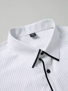 Manfinity Mode Men's Striped Long Sleeve Single-Breasted Casual Shirt For Commuting, Fall - White - View 5