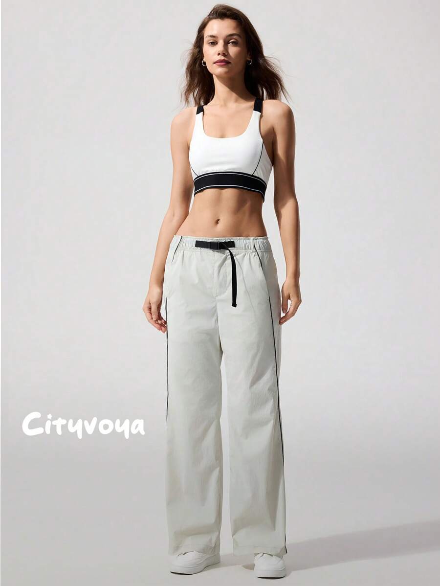 Menodora SHEIN Sport Quần ống đứng dệt thoi màu trơn đơn giản cho nữ