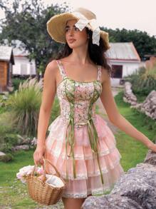 SHEIN 1pc Women Lace Patchwork Graphic Print Body Shaper Top - Multicolor - View 5