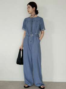 FRIFUL 女士牛仔背带裤和连体裤，时尚，适合夏季女装、夏季工作装、夏季连衣裙、夏季女装、大码女装、正装 - 藍色 - 查看 2