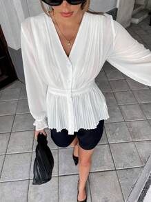 Siren Gaze Blouse casual femme avec ourlet froncé et couleur unie