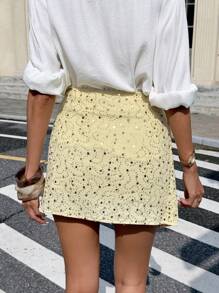 Siren Gaze Women's Asymmetric Design Twisted Sequin Embellished Mini Skirt, Butter Yellow, Sequin Skirt,Ibiza Half Skirt Winter Casual - Apricot - View 2