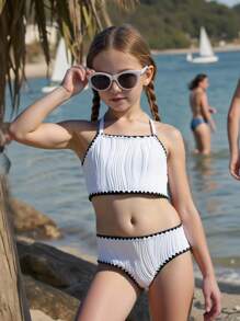 New Stylish Girls' 3 PiecesSpecial Fabric Swimsuit - White - View 1
