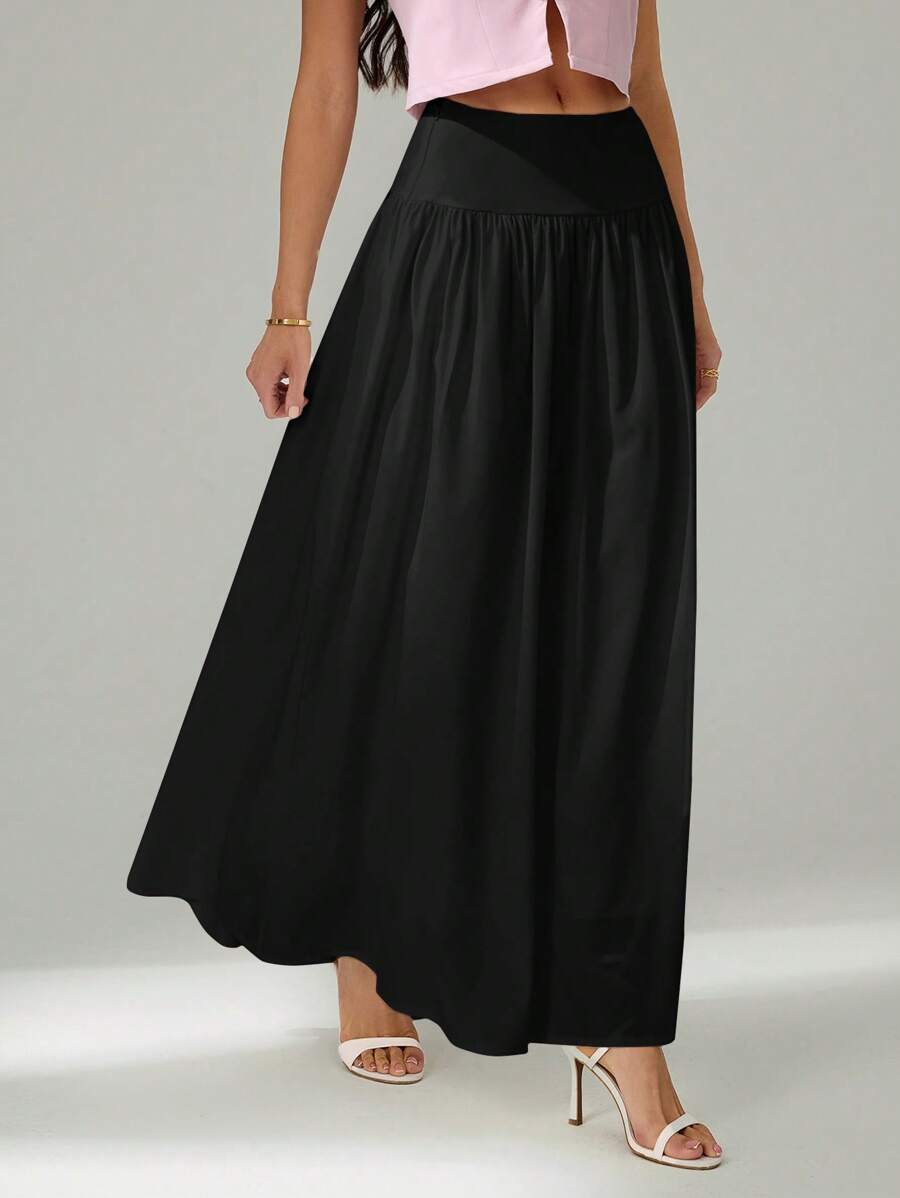 SHEIN Tall 女式休闲纯色黑色简约长裙