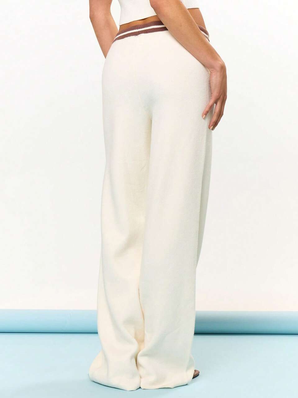Striped Ribbed Knit Wide Leg Trousers Bottom Only Airport Summer Vacation Holiday Festival Cute Casual Tuscan Sun Beach 4th July