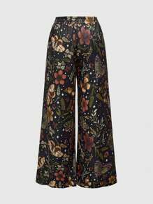 ROMWE Women's Fairycore Butterfly Moth & Floral Allover Print Long Pants - Brown - View 2