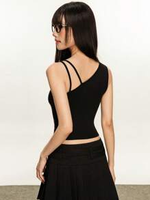 Rina Fox 女士休闲时尚印花不对称领衬衫，夏季 - 黑色 - 查看 3