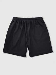 ROMWE MEN Street Life Men's Slogan Print Rhinestone Embellished Casual Shorts - Black - View 2