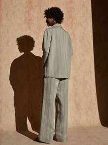 Bóhologie 优质协调纹理棉质面料套装系列，精致两件套套装，现代单扣西装外套，松紧腰裤，奢华轻质材料，专业夏季西装，优雅纹理图案，宽松版型商务休闲组合，百搭中性色调套装 - 卡其色 - 查看 2