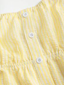 Sweetra 2 件套女士粉色条纹简约休闲装，适合春夏季 - 黃色 - 查看 7